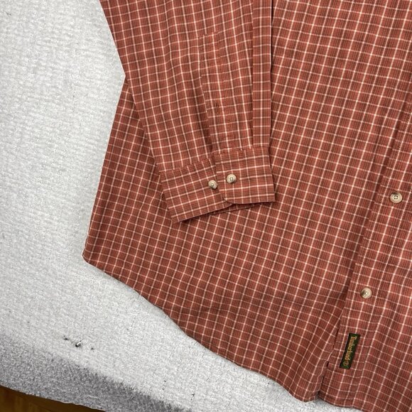 Timberland Men's 2XL Button Down Long Sleeve Orange Gingham Plaid Shirt Vintage - Picture 6 of 16